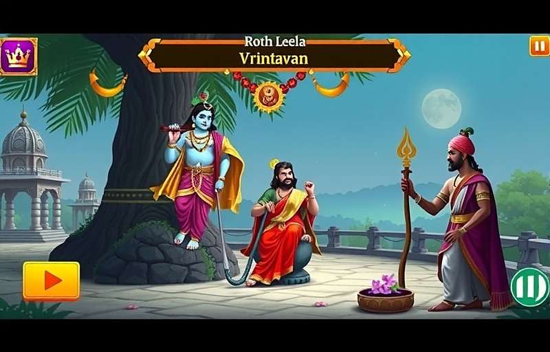 Krishna Leela Gameplay in Vrindavan Krishna Leela gameplay showing Vrindavan场景 with Lord Krishna and gopis